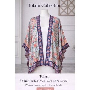 Tolani 3X Reg Printed Open Front 100% Modal Woven Wrap Raelyn Floral Multi NWT